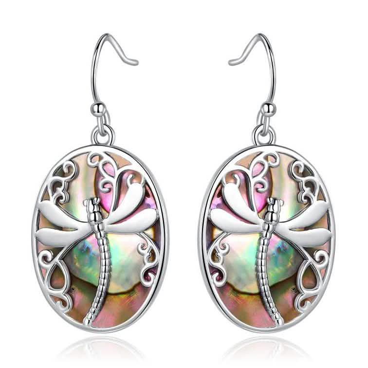 Genuine Blue Abalone Pearl Dragonfly Hook Drop Earrings