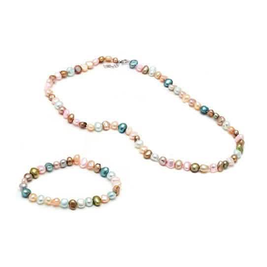 Genuine Freshwater Pearl Necklace And Bracelet Set