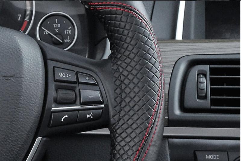 Genuine Leather Car Steering Wheel Cover Soft Anti slip Steering-Wheel Braid Cowhide Braid With Needles Thread Leather Steering Wheel Cover Heavy Duty Pure Cowhide Steering Wheel Cover, Genuine Leather Steering Wheel Cover