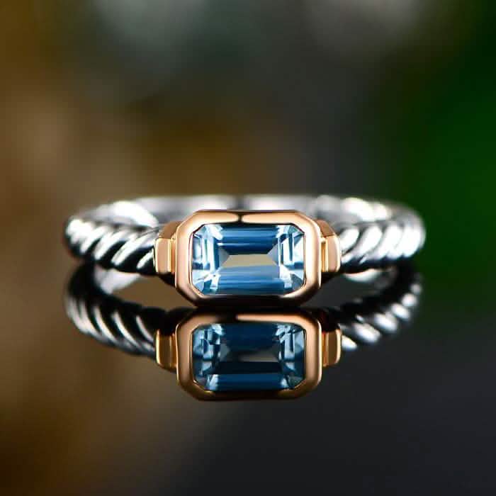 Genuine Sky-Blue Topaz Rope Detail Ring by Gembassy