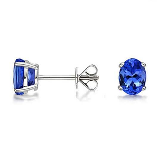 Genuine Tanzanite Oval Studs In Sterling Silver