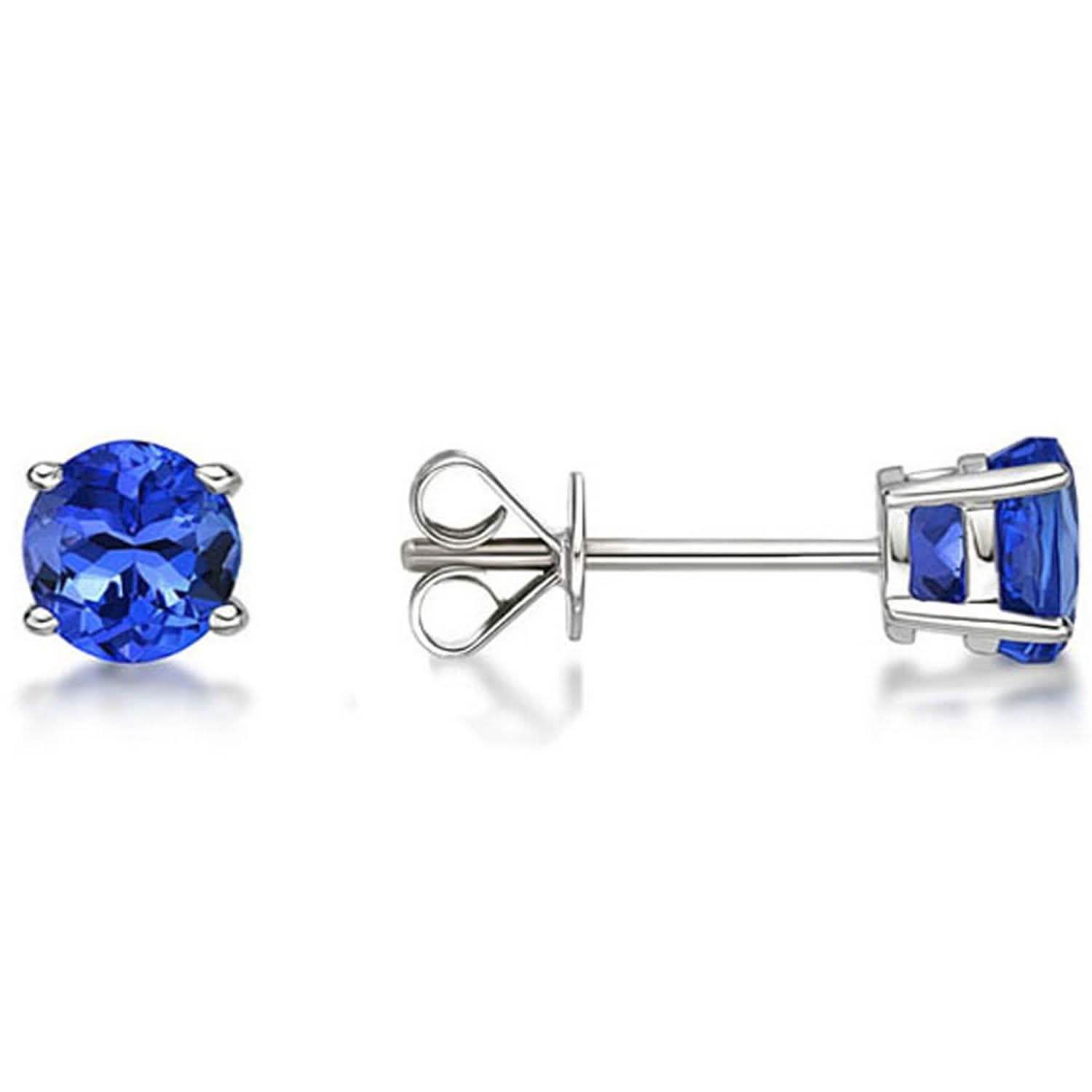 Genuine Tanzanite Round Sterling Silver Studs