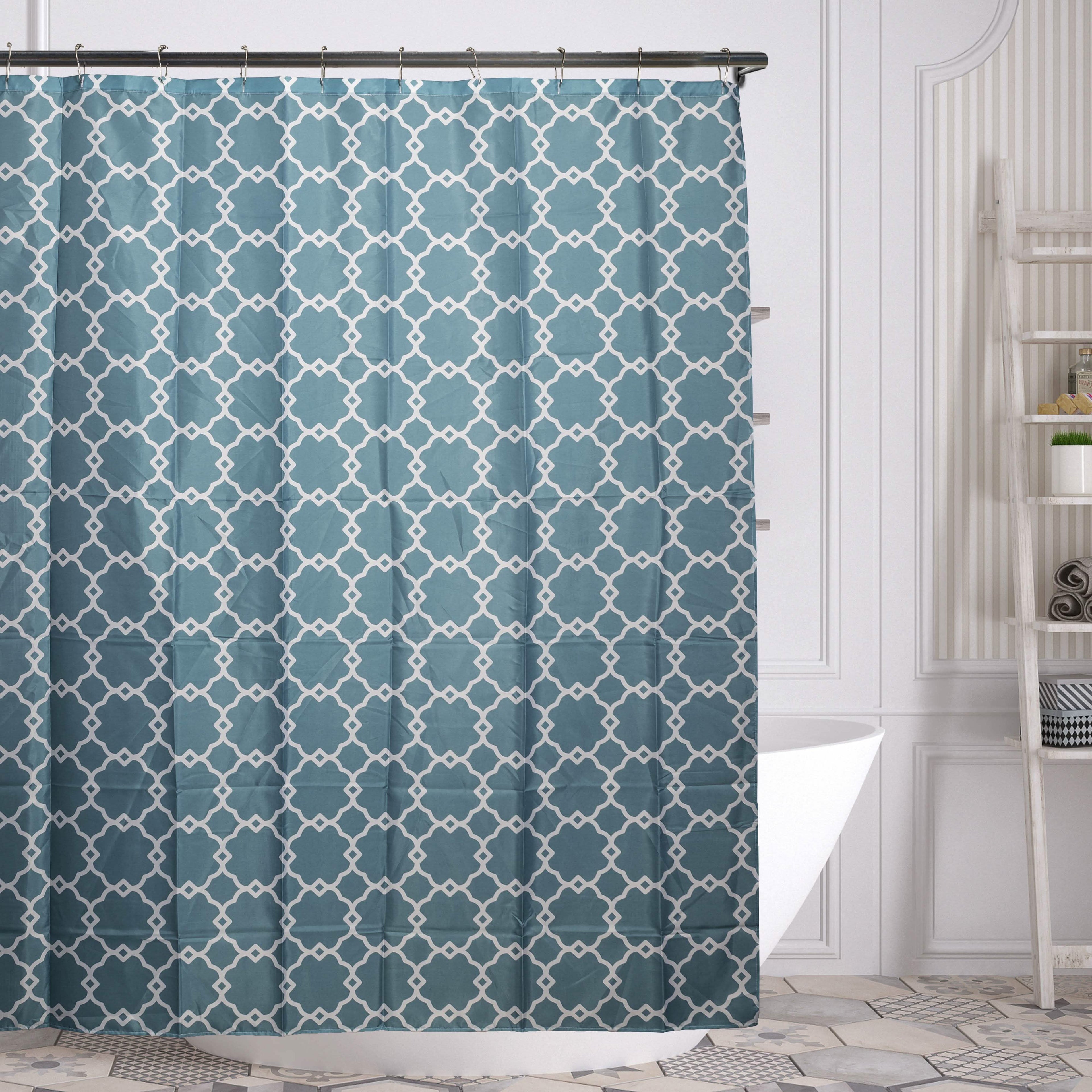 Geometric-Patterned Shower Curtain with Rings - Assorted Colors