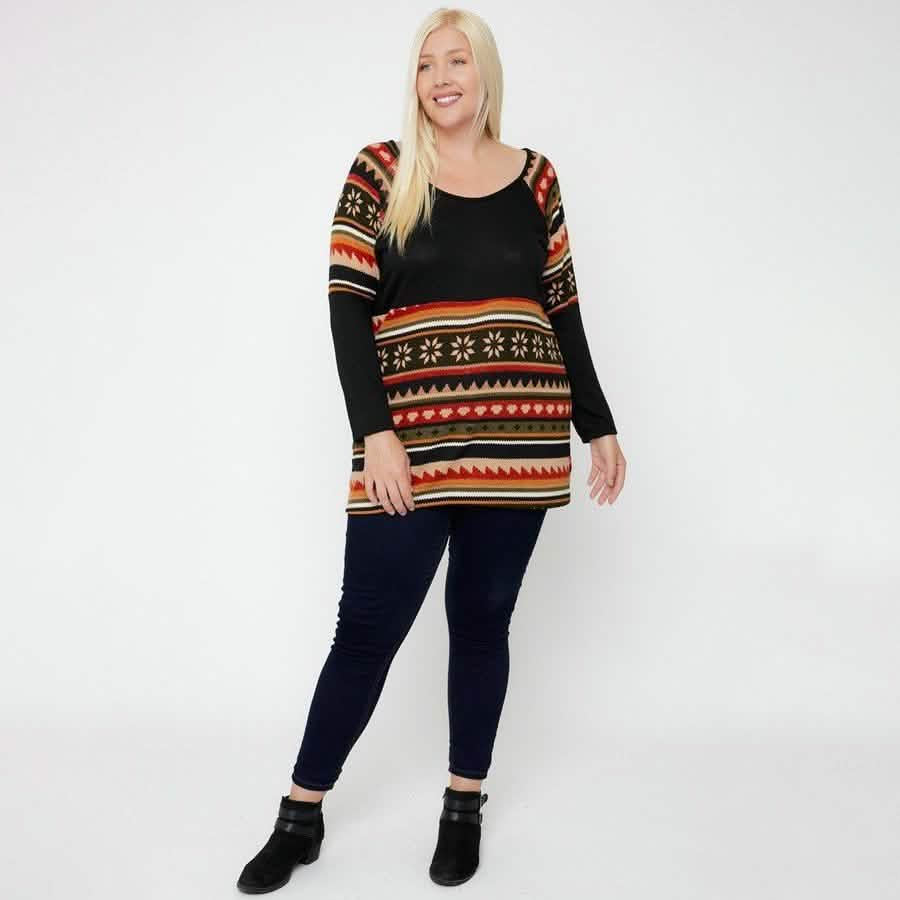 Geometric Print-Contrast Tunic