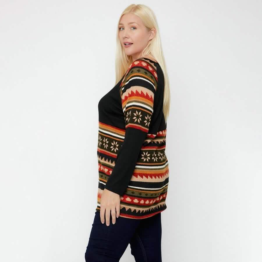 Geometric Print-Contrast Tunic