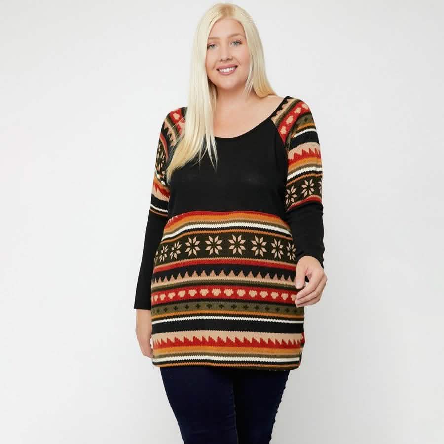 Geometric Print-Contrast Tunic