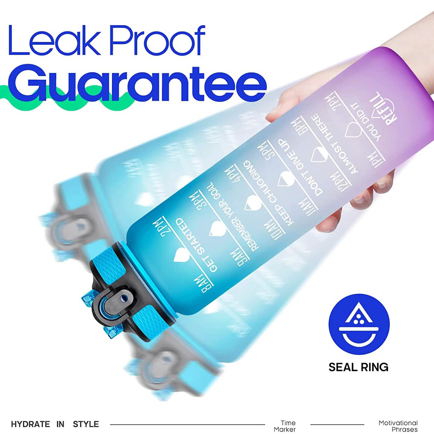 Giotto 32oz Leakproof BPA Free Drinking Water Bottle with Time Marker & Straw