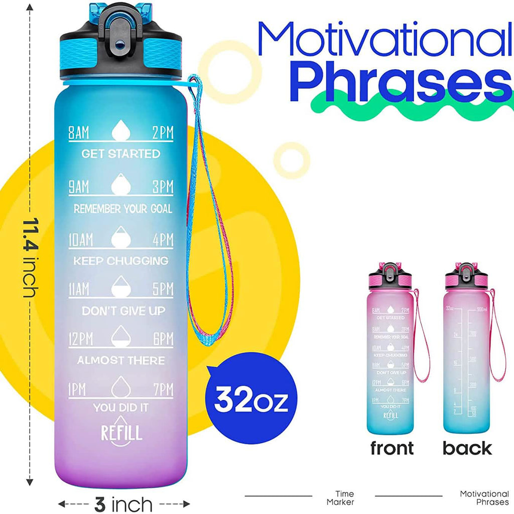 Giotto 32oz Leakproof BPA Free Drinking Water Bottle with Time Marker & Straw