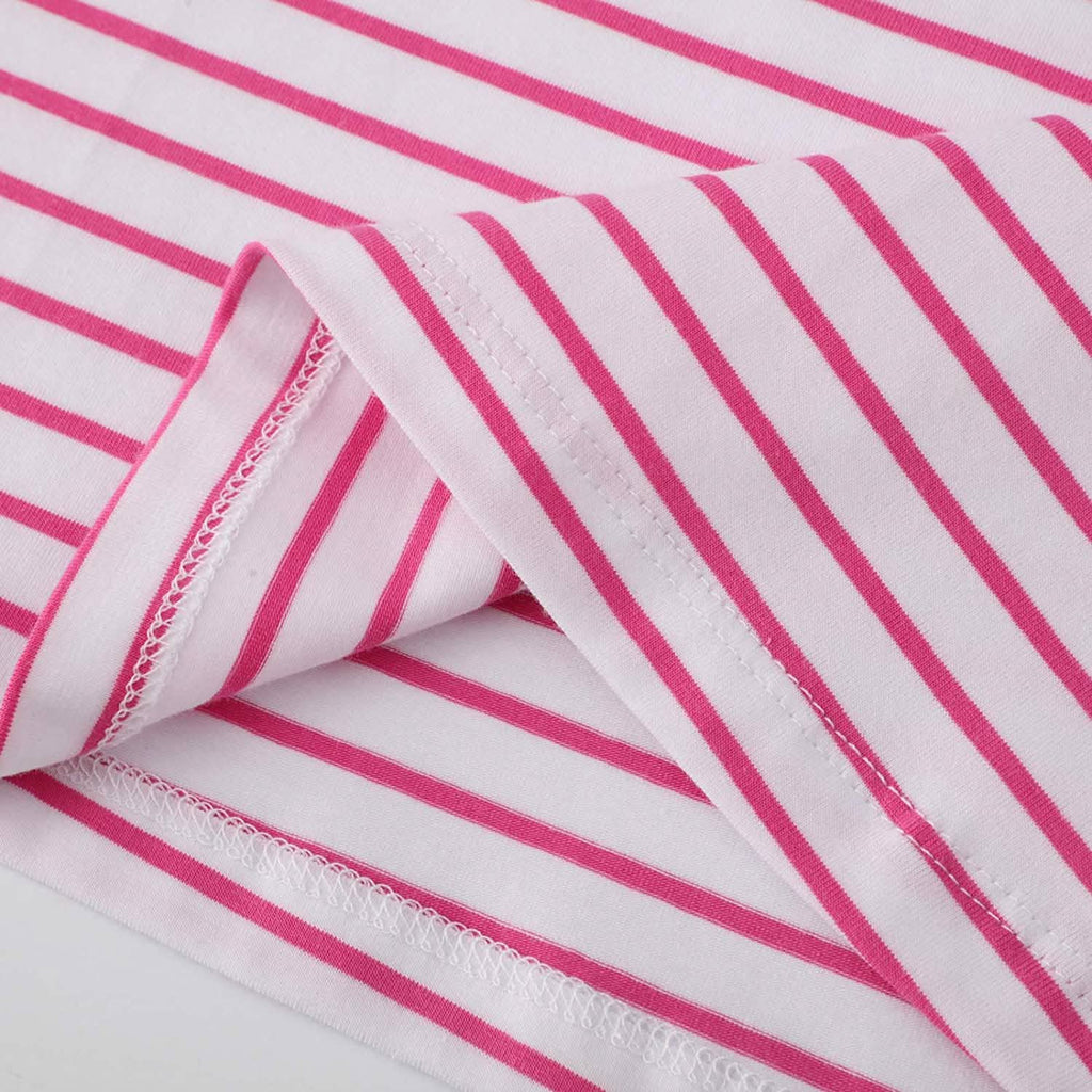 Girls Cotton Long Sleeve Casual Cartoon Appliques Striped Jersey Dress