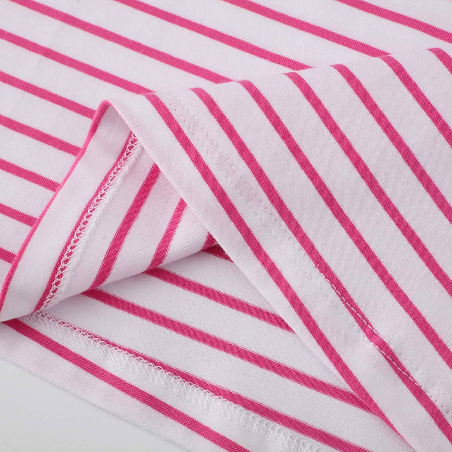 Girls Cotton Long Sleeve Casual Cartoon Appliques Striped Jersey Dress