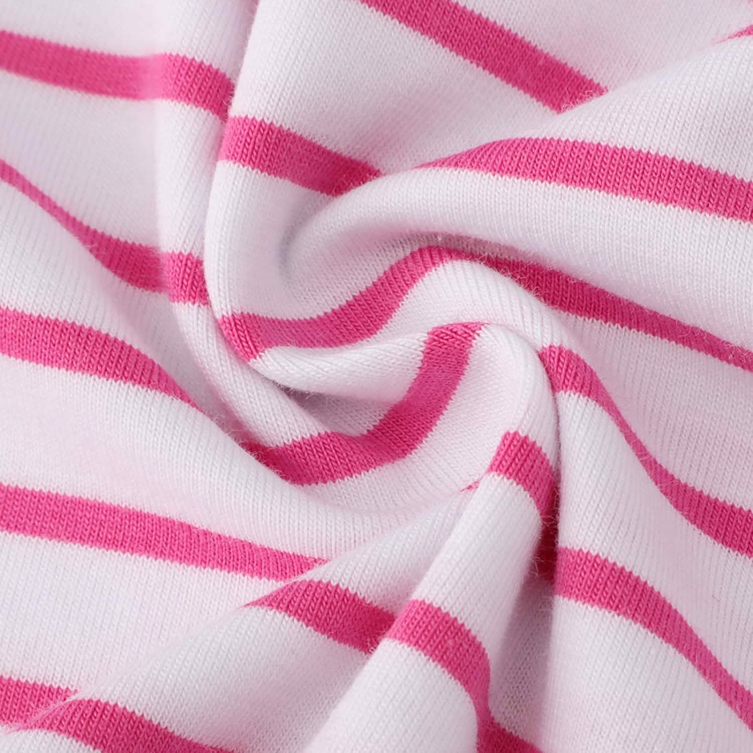 Girls Cotton Long Sleeve Casual Cartoon Appliques Striped Jersey Dress