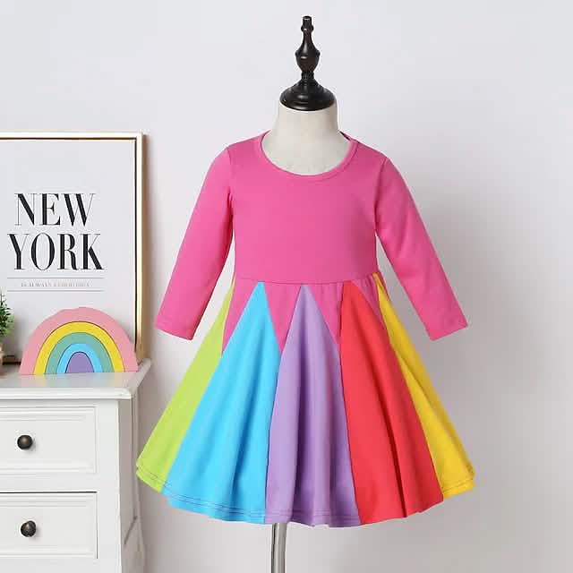 Girls' Rainbow Casual Dress
