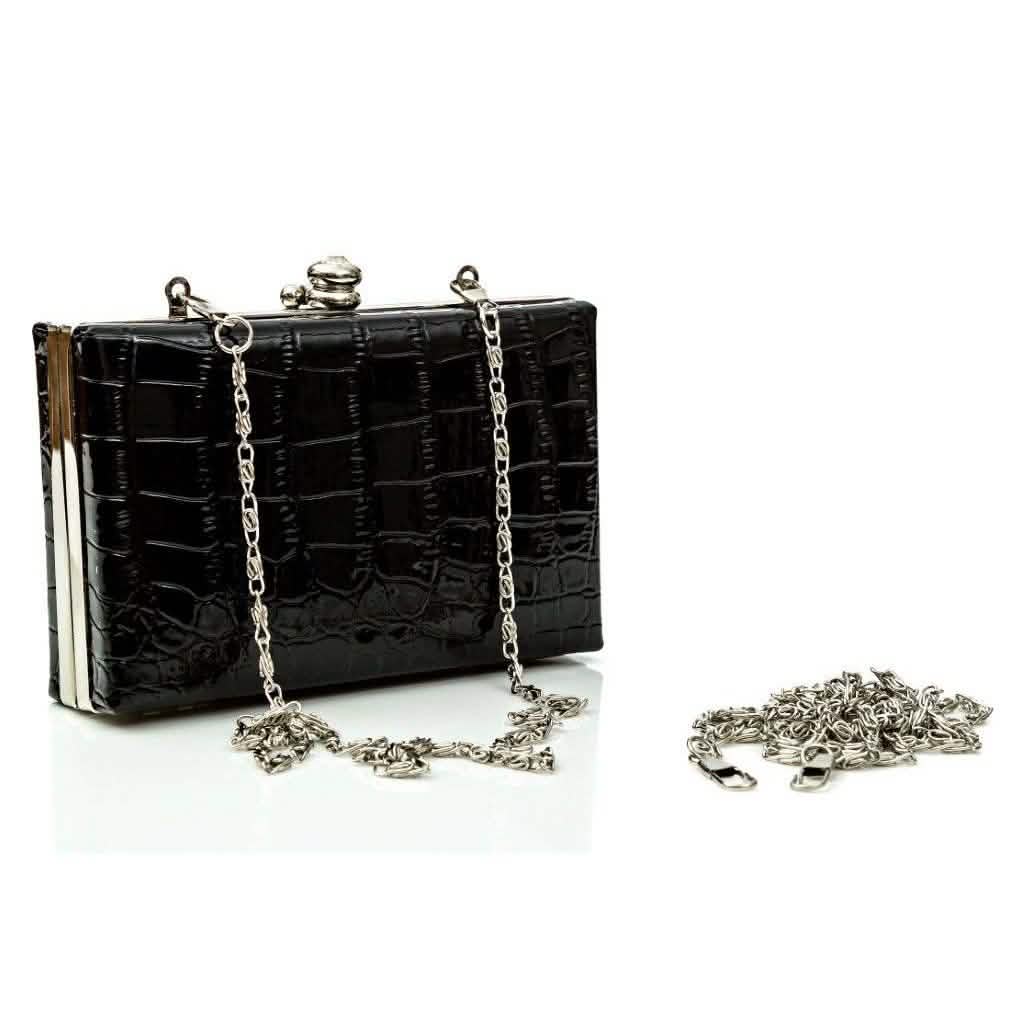 Glambag Shiny Exotic Croc Frame Clutch
