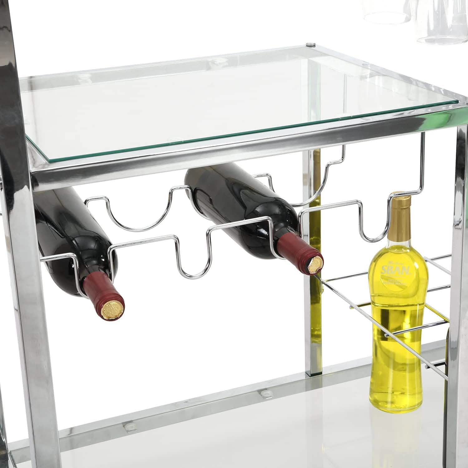 Glass Bar Cart with Wine Rack & Glass Holder