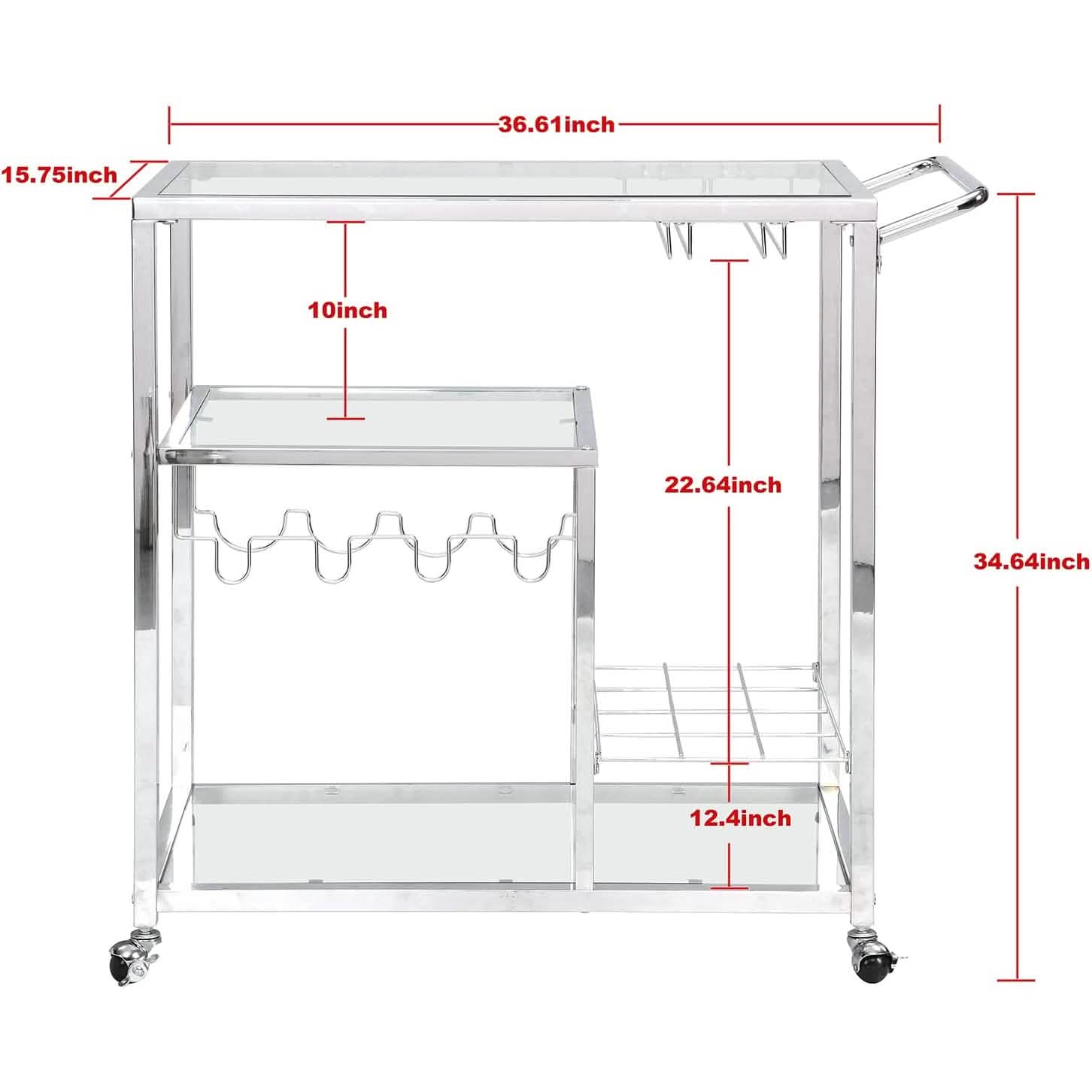 Glass Bar Cart with Wine Rack & Glass Holder