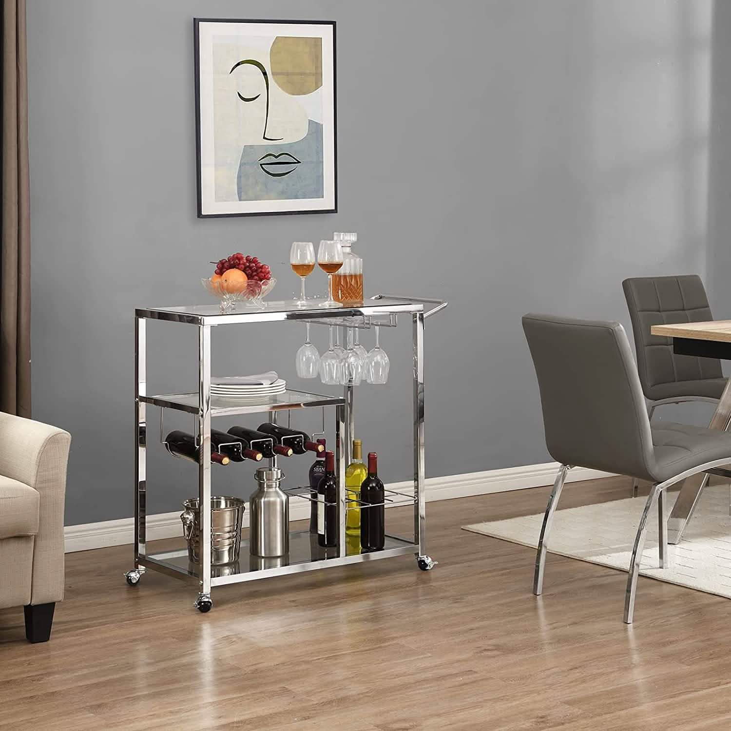 Glass Bar Cart with Wine Rack & Glass Holder