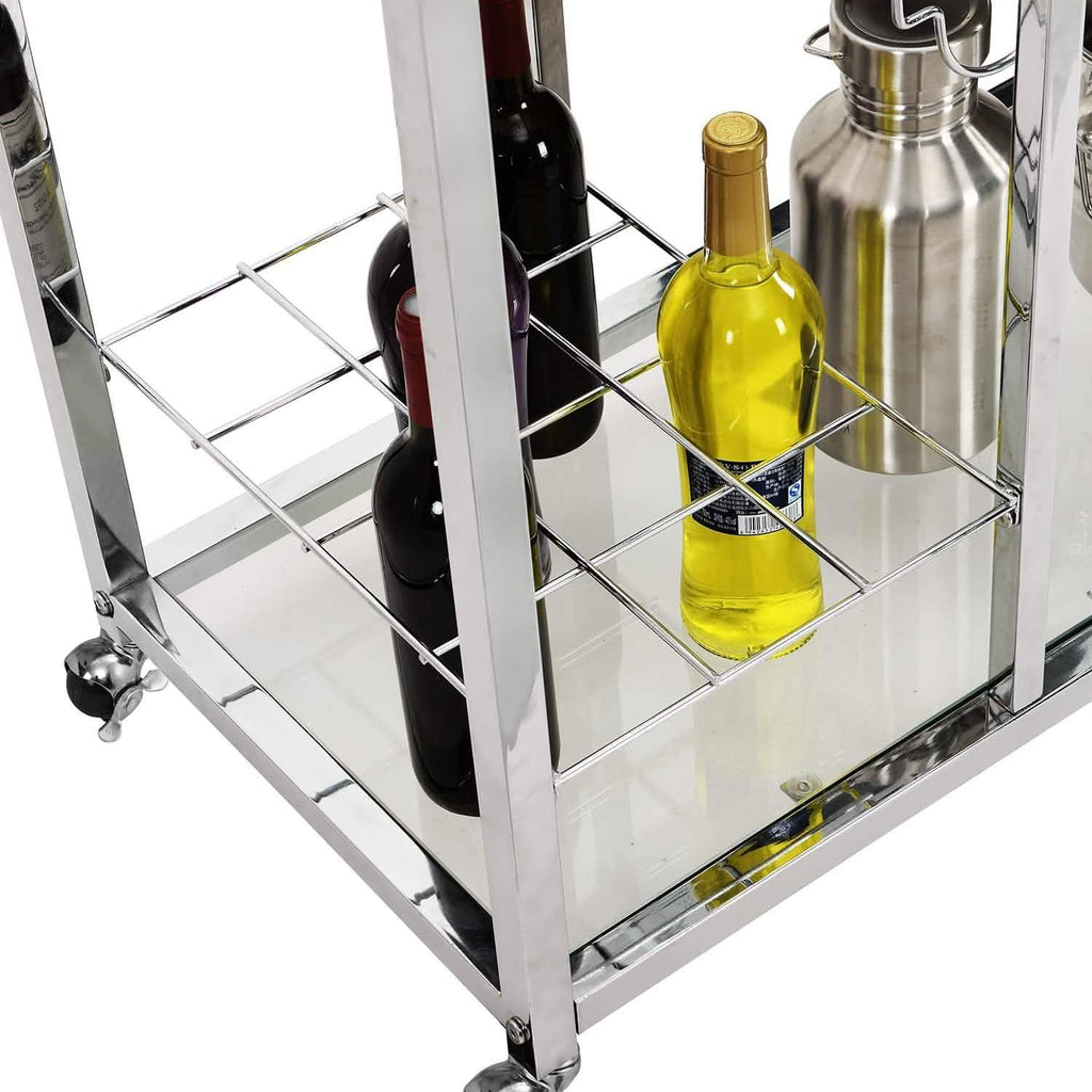 Glass Bar Cart with Wine Rack & Glass Holder