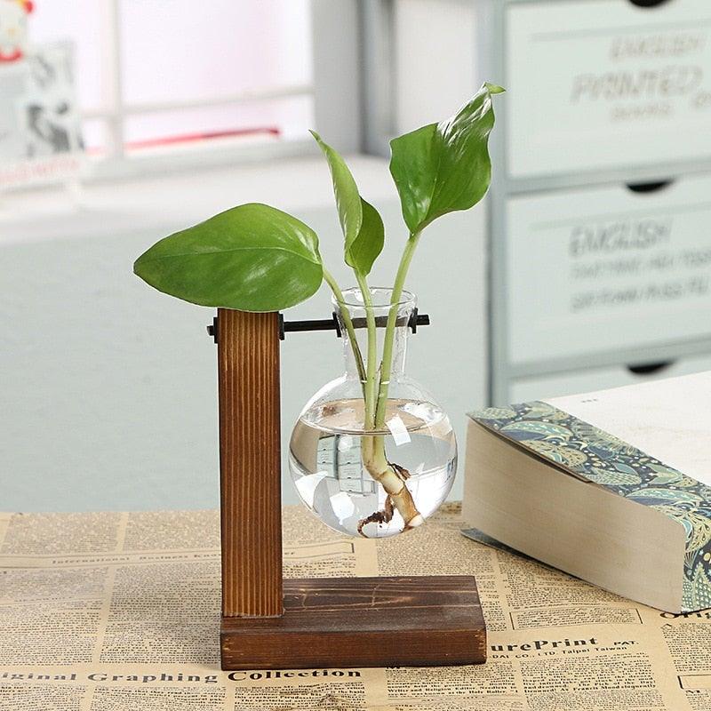 Glass Planter Bulb Vase Transparent Terrarium Hydroponic Vases For Home Garden Office Wedding Decor Wooden Stand Air Planter Bulb Glass Vase Propogation Station for Hydroponics Home Garden Office Decoration