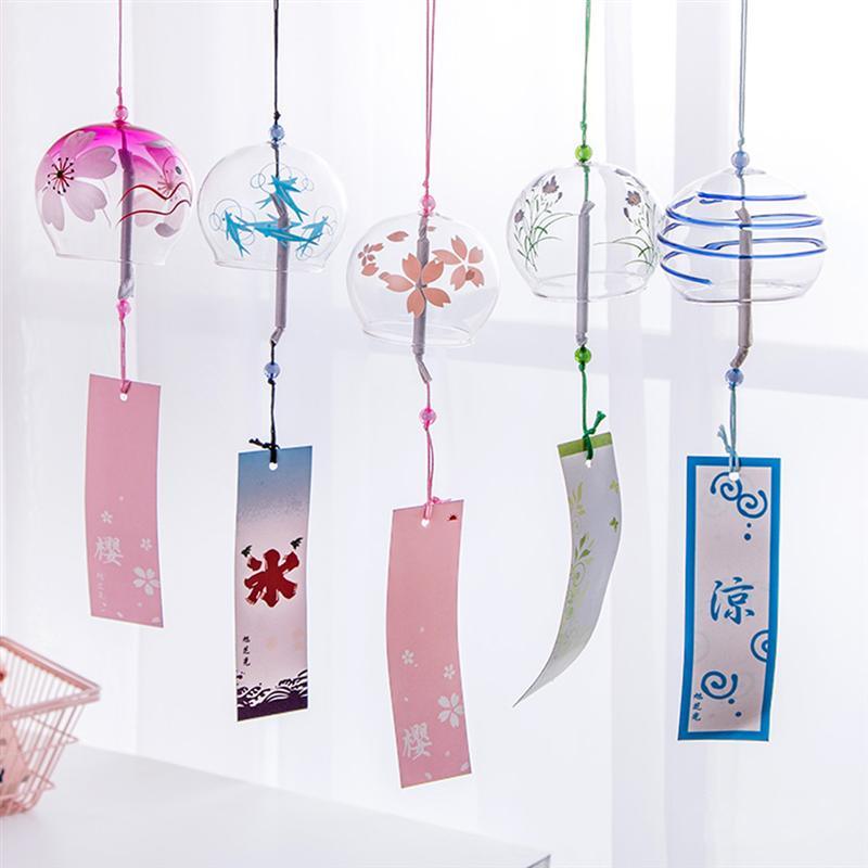 Glass Wind Chimes Japanese-Style Wind Chime Simple And Beautiful Label Pendnat Wind Bells Japanese Glass Wind Chime Handmade Pendants For Birthday Gift and Home Decors