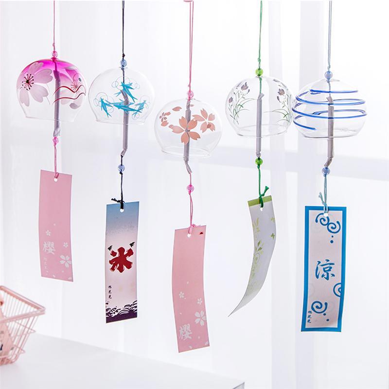 Glass Wind Chimes Japanese-Style Wind Chime Simple And Beautiful Label Pendnat Wind Bells Japanese Glass Wind Chime Handmade Pendants For Birthday Gift and Home Decors