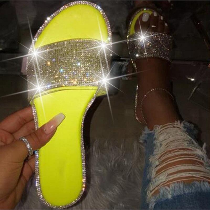 Glitter Slippers Women Summer Sandals Fashion Bling Candy Color Flip Flops Beach Diamond Flat Outdoor Sandals Slip On Sandals Slide Glitter Bling Casual Sandal Flat Open Toe Sparkle Slides