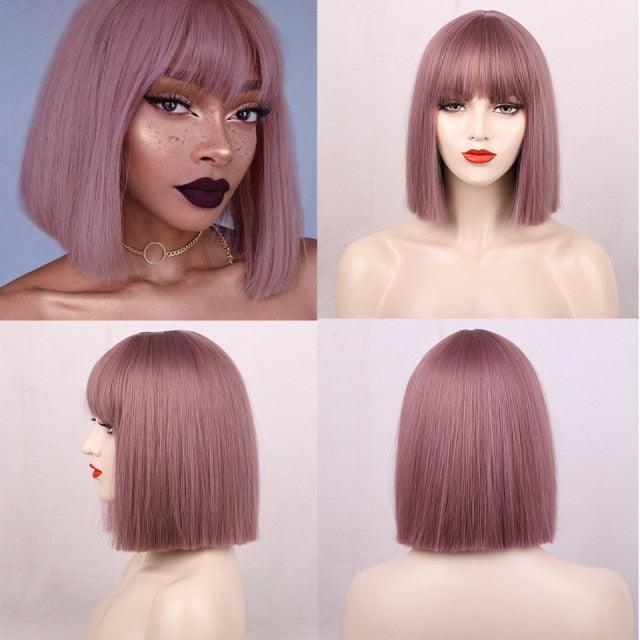Glorious Synthetic Wigs Short Bob Wigs Black/Pink Bangs Wigs for Women Heat Resistant Fiber Hair Brazilin Wigs For Black Women Cosplay Wigs For Women