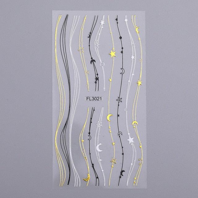 Gold 3D Nail Sticker Curve Stripe Lines Nails Stickers Gradient Adhesive Striping Tape Nail Foil Nail Art Stickers Decals Silver Strip Line Nail Decal Self-Adhesive 3D Wave Decal Decoration Metallic Curve Design Decoration for Women Girls