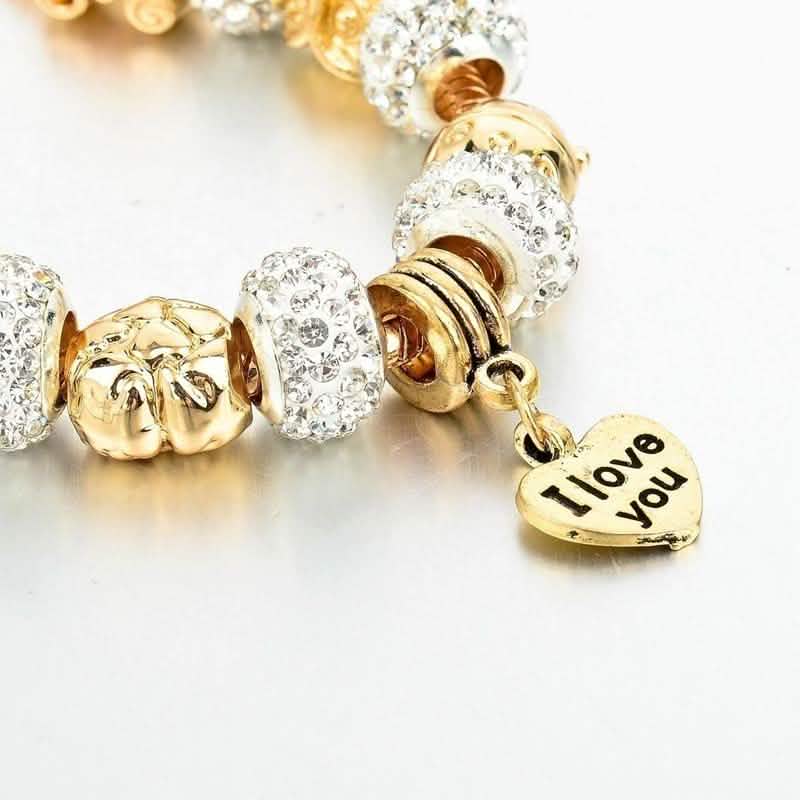 Gold Austrian Crystal "I Love You" Charm Bracelet