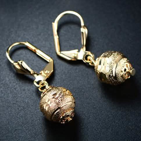 Gold Ball Drop Lever Back Earrings