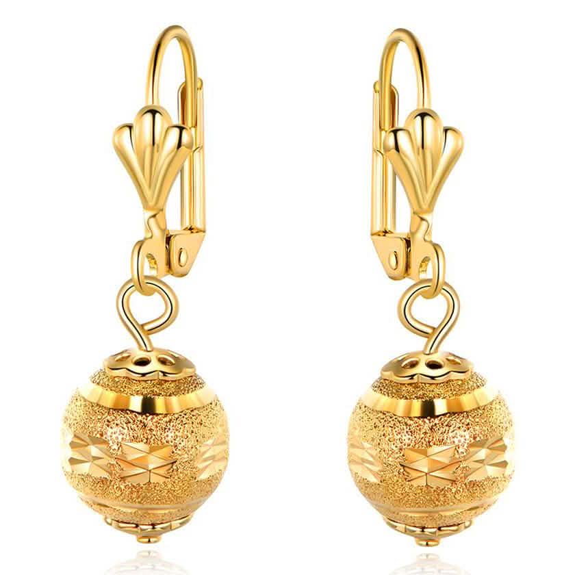 Gold Ball Drop Lever Back Earrings