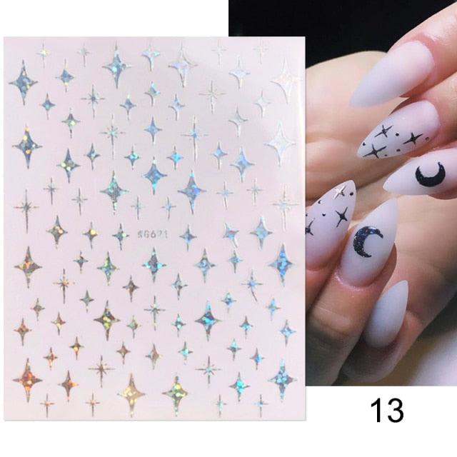 Gold Christmas Snowflake 3D Nail Stickers Sparkly Iridescent Silver Xmas Tree Elk Deer Transfer Sliders Winter Nails Accessories Design Decor Tip Transfer Nail Decals Sticker For Pretty Girl Self-Adhesive Nail Decals Designer Nail Stickers