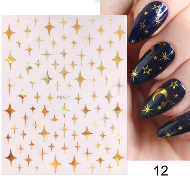 Gold Christmas Snowflake 3D Nail Stickers Sparkly Iridescent Silver Xmas Tree Elk Deer Transfer Sliders Winter Nails Accessories Design Decor Tip Transfer Nail Decals Sticker For Pretty Girl Self-Adhesive Nail Decals Designer Nail Stickers
