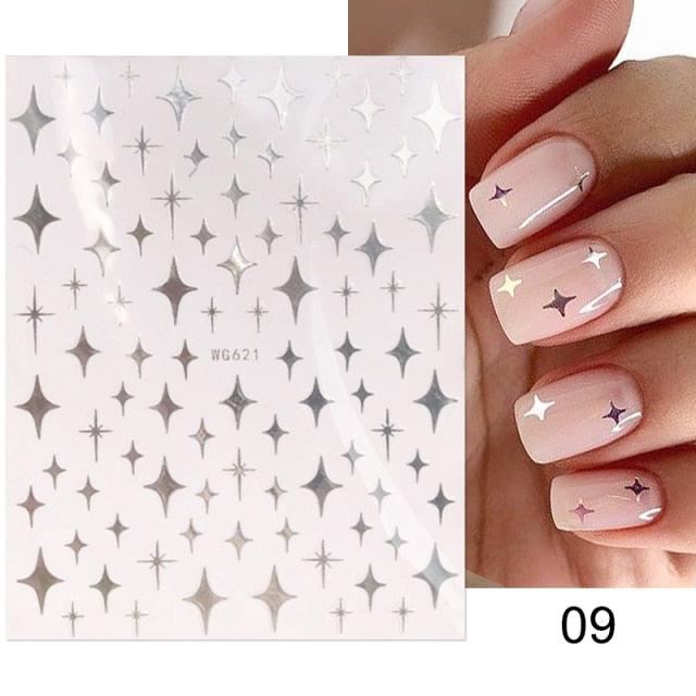 Gold Christmas Snowflake 3D Nail Stickers Sparkly Iridescent Silver Xmas Tree Elk Deer Transfer Sliders Winter Nails Accessories Design Decor Tip Transfer Nail Decals Sticker For Pretty Girl Self-Adhesive Nail Decals Designer Nail Stickers