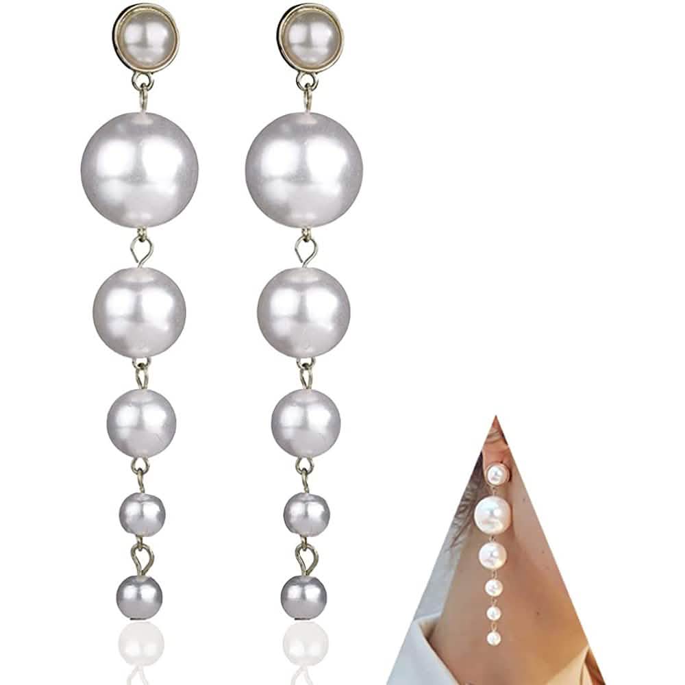 Gold Long Fringe Pearl Earrings
