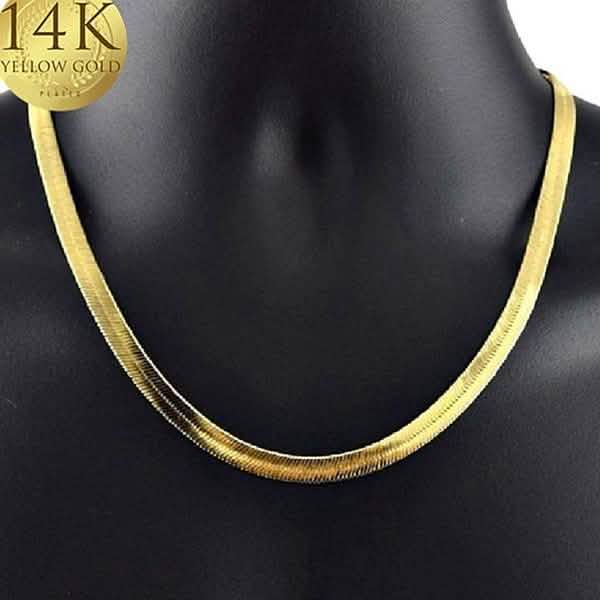 Gold Magic Herringbone Flat Chain Necklace - Size: 18"