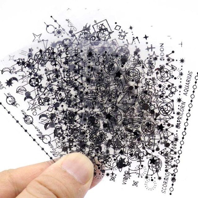 Gold Moon Star 3D Nail Stickers Ultra-thin Adhesive Decals Nail Art Decorations Stamping Manicure Nails Stickers Tool 3d Nail Decal Stickers Manicure Nail Art Decoration Accessories Holographic Old English Character Nail Self-Adhesive Sticker