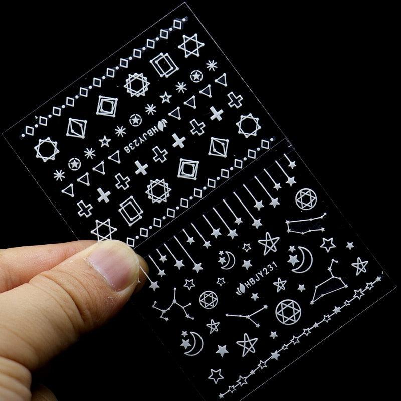 Gold Moon Star 3D Nail Stickers Ultra-thin Adhesive Decals Nail Art Decorations Stamping Manicure Nails Stickers Tool 3d Nail Decal Stickers Manicure Nail Art Decoration Accessories Holographic Old English Character Nail Self-Adhesive Sticker
