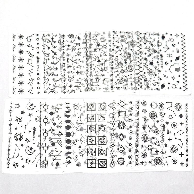 Gold Moon Star 3D Nail Stickers Ultra-thin Adhesive Decals Nail Art Decorations Stamping Manicure Nails Stickers Tool 3d Nail Decal Stickers Manicure Nail Art Decoration Accessories Holographic Old English Character Nail Self-Adhesive Sticker