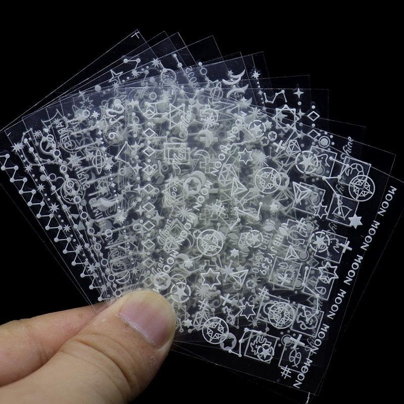 Gold Moon Star 3D Nail Stickers Ultra-thin Adhesive Decals Nail Art Decorations Stamping Manicure Nails Stickers Tool 3d Nail Decal Stickers Manicure Nail Art Decoration Accessories Holographic Old English Character Nail Self-Adhesive Sticker