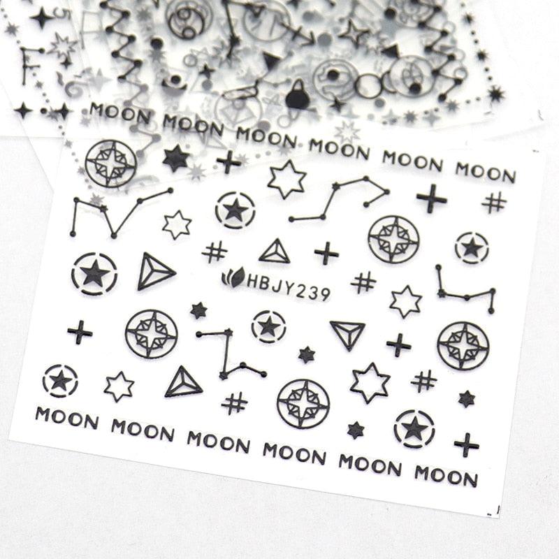 Gold Moon Star 3D Nail Stickers Ultra-thin Adhesive Decals Nail Art Decorations Stamping Manicure Nails Stickers Tool 3d Nail Decal Stickers Manicure Nail Art Decoration Accessories Holographic Old English Character Nail Self-Adhesive Sticker
