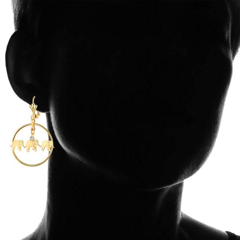 Gold Plated Elephant Dangle Earrings Made with Swarovski Crystals