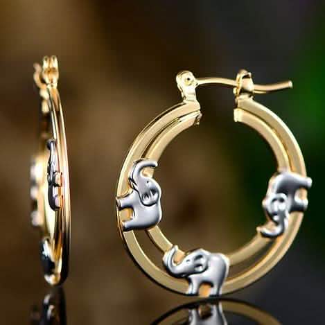 Gold Plated Elephant Stamp Hoop Earrings