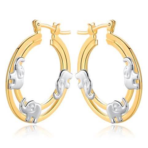 Gold Plated Elephant Stamp Hoop Earrings