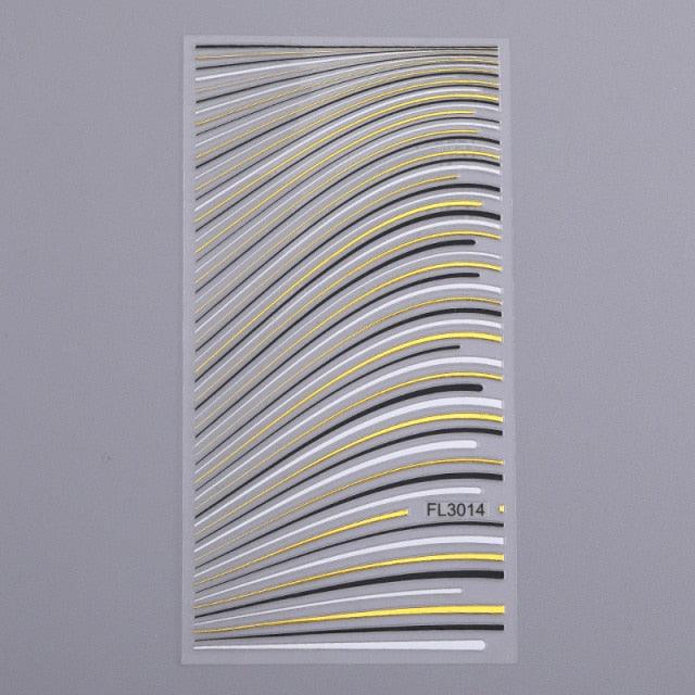 Gold Silver 3D Nail Sticker Curve Stripe Lines Nails Stickers Gradient Adhesive Striping Tape Nail Art Stickers Decal Decoration Metallic Curve Strip Line Nail Decal Self-Adhesive 3D Wave Design Decoration for Women Girls