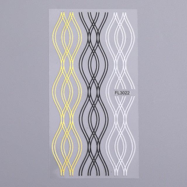 Gold Silver 3D Nail Sticker Curve Stripe Lines Nails Stickers Gradient Adhesive Striping Tape Nail Art Stickers Decal Decoration Metallic Curve Strip Line Nail Decal Self-Adhesive 3D Wave Design Decoration for Women Girls