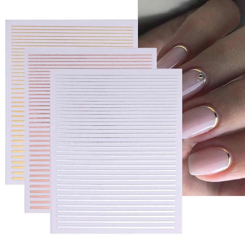 Gold Silver 3D Nail Sticker Curve Stripe Lines Nails Stickers Gradient Adhesive Striping Tape Nail Art Stickers Decal Decoration Metallic Curve Strip Line Nail Decal Self-Adhesive 3D Wave Design Decoration for Women Girls