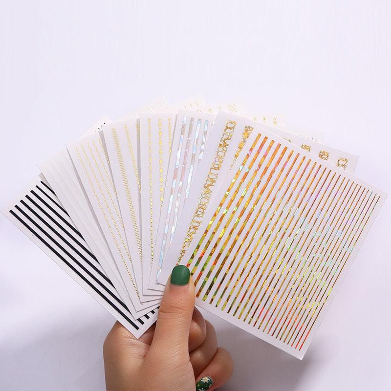 Gold Silver 3D Nail Sticker Curve Stripe Lines Nails Stickers Gradient Adhesive Striping Tape Nail Art Stickers Decal Decoration Metallic Curve Strip Line Nail Decal Self-Adhesive 3D Wave Design Decoration for Women Girls