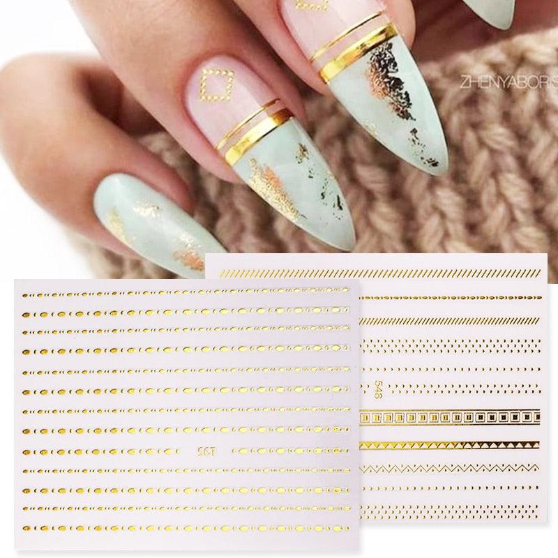 Gold Silver 3D Nail Sticker Curve Stripe Lines Nails Stickers Gradient Adhesive Striping Tape Nail Art Stickers Decal Decoration Metallic Curve Strip Line Nail Decal Self-Adhesive 3D Wave Design Decoration for Women Girls