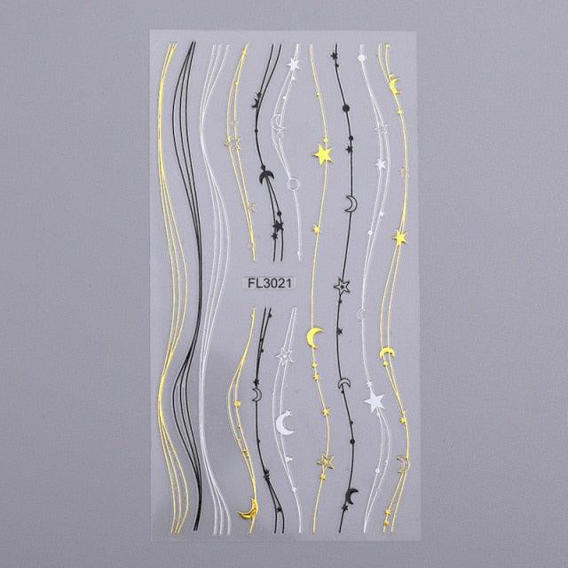 Gold Silver 3D Nail Sticker Curve Stripe Lines Nails Stickers Gradient Adhesive Striping Tape Nail Art Stickers Decal Decoration Metallic Curve Strip Line Nail Decal Self-Adhesive 3D Wave Design Decoration for Women Girls