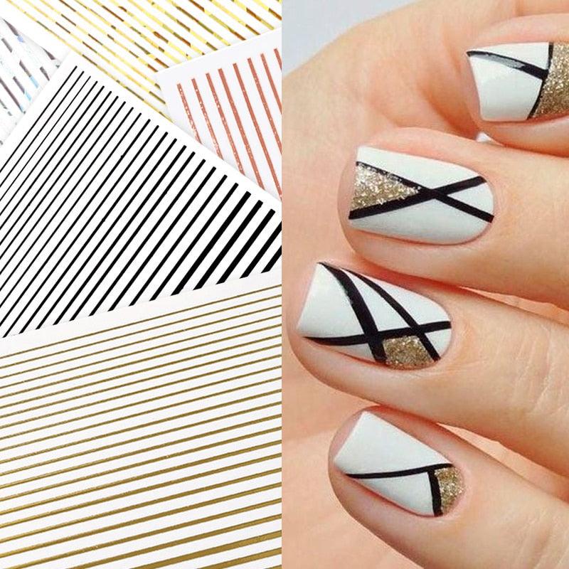 Gold Silver 3D Nail Sticker Curve Stripe Lines Nails Stickers Gradient Adhesive Striping Tape Nail Art Stickers Decal Decoration Metallic Curve Strip Line Nail Decal Self-Adhesive 3D Wave Design Decoration for Women Girls
